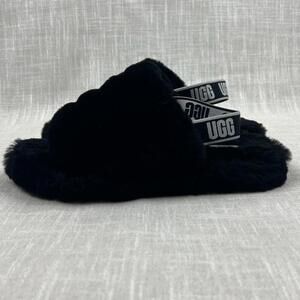 UGG Women's Black Fluff‎ Slide Slippers Size 5